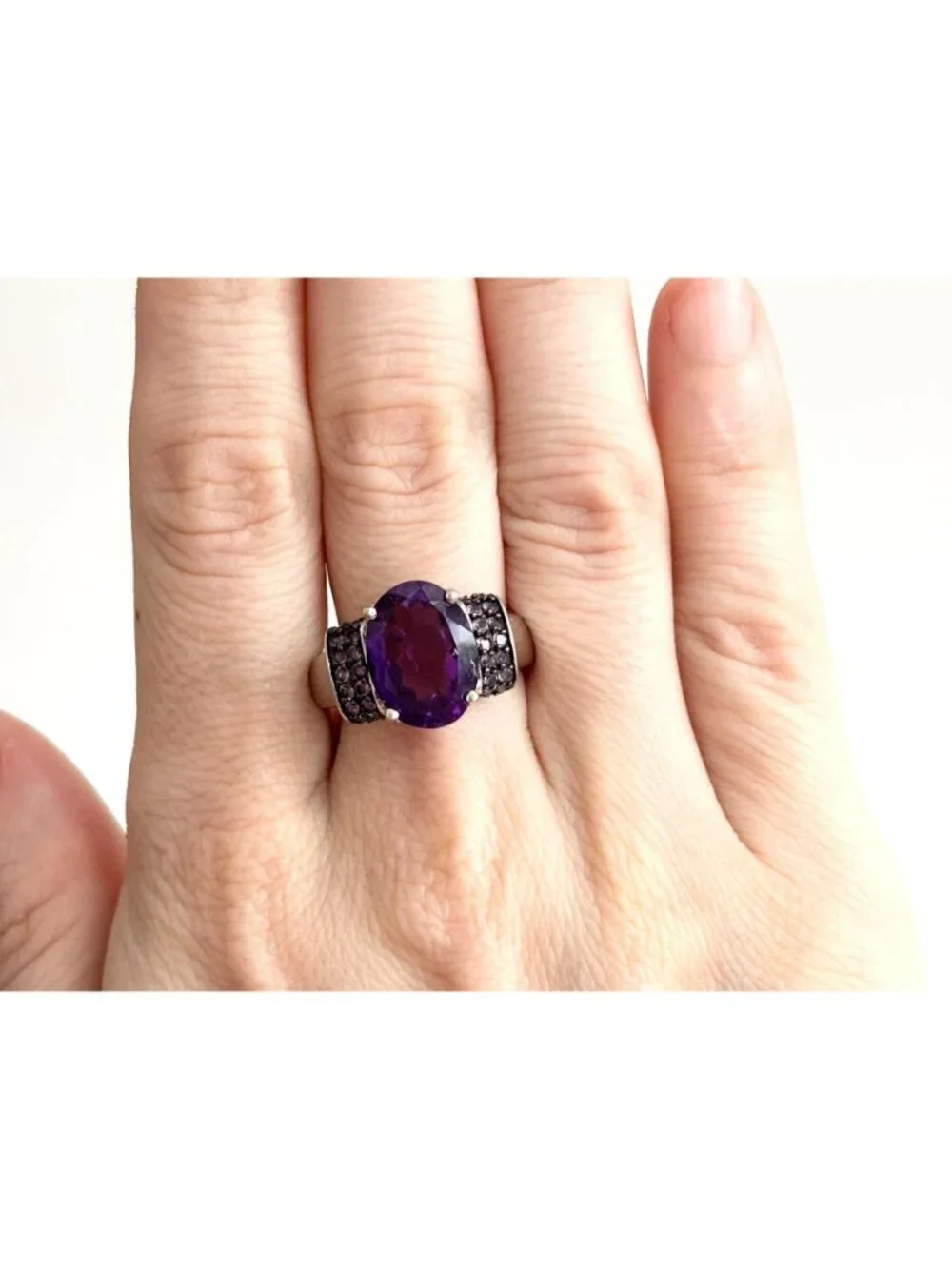 Multi Gemstone Amethyst Jumbo Sterling Silver 925 Vintage Ring - sz 8